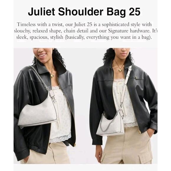 NWT COACH Juliet Shoulder Bag 25 In Signature Canvas White Chalk Silver CAM26 - Picture 4 of 5